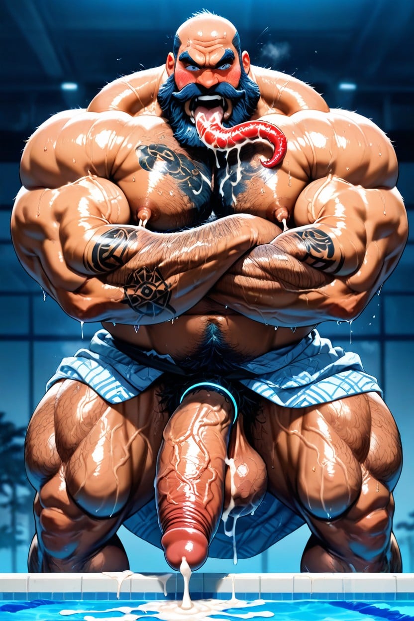 Pubic Hair, Thick Red Octopus Tentacles, Hyper Thick Hairy Chest Arms And Legs AI Gay Porn