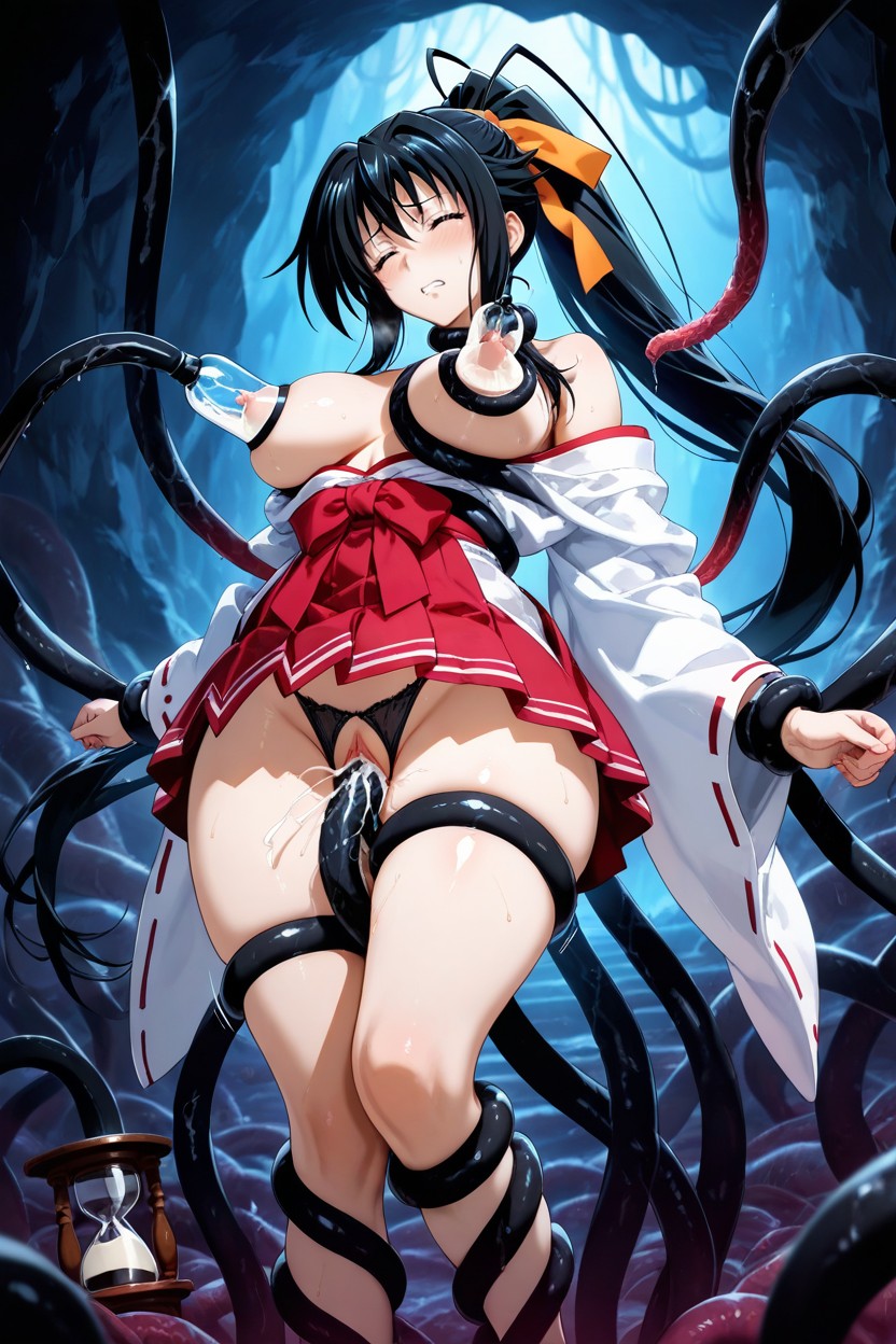 Bottom Up (upskirt), Tentacle Milking Breast, Wearing A Traditional Shrine Maiden Outfit Hentai AI Porn