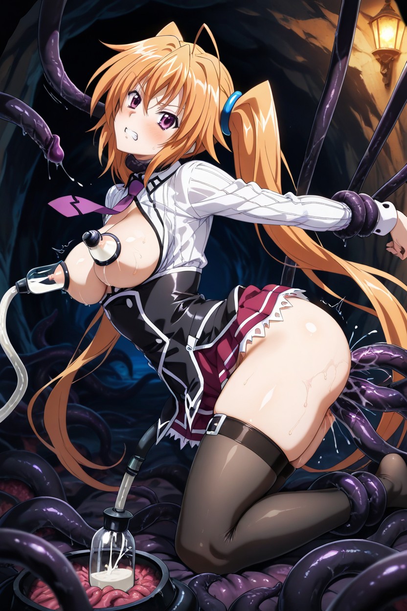 Tired, Hands And Feet Bound By Tentacles, Fitted Bodice And Flared Skirt Hentai AI Porn