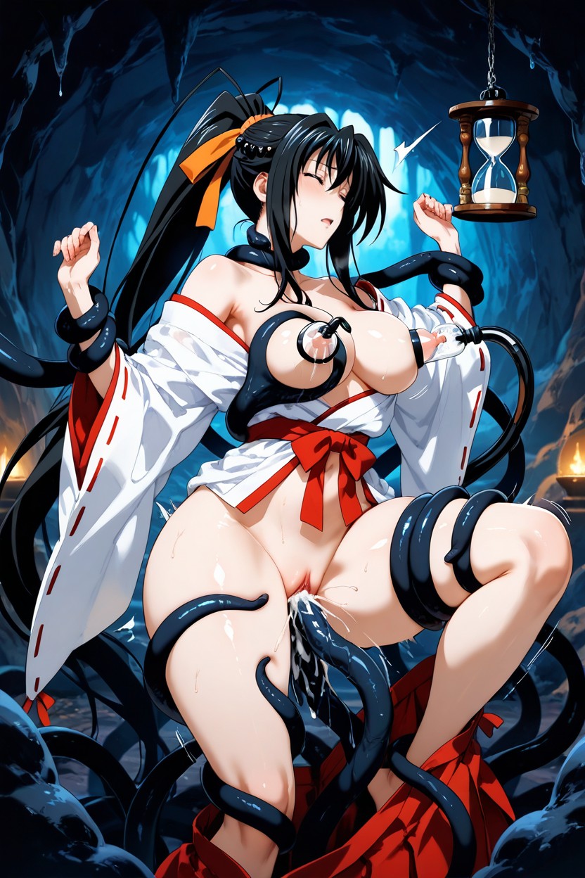 Long Red Pleated Hakama, Tentacle Milking Breast, Feminine Hentai AI Porn