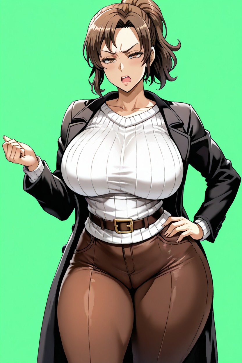 Belt, Curvy Milf, Narrowed Eyes Hentai AI Porn