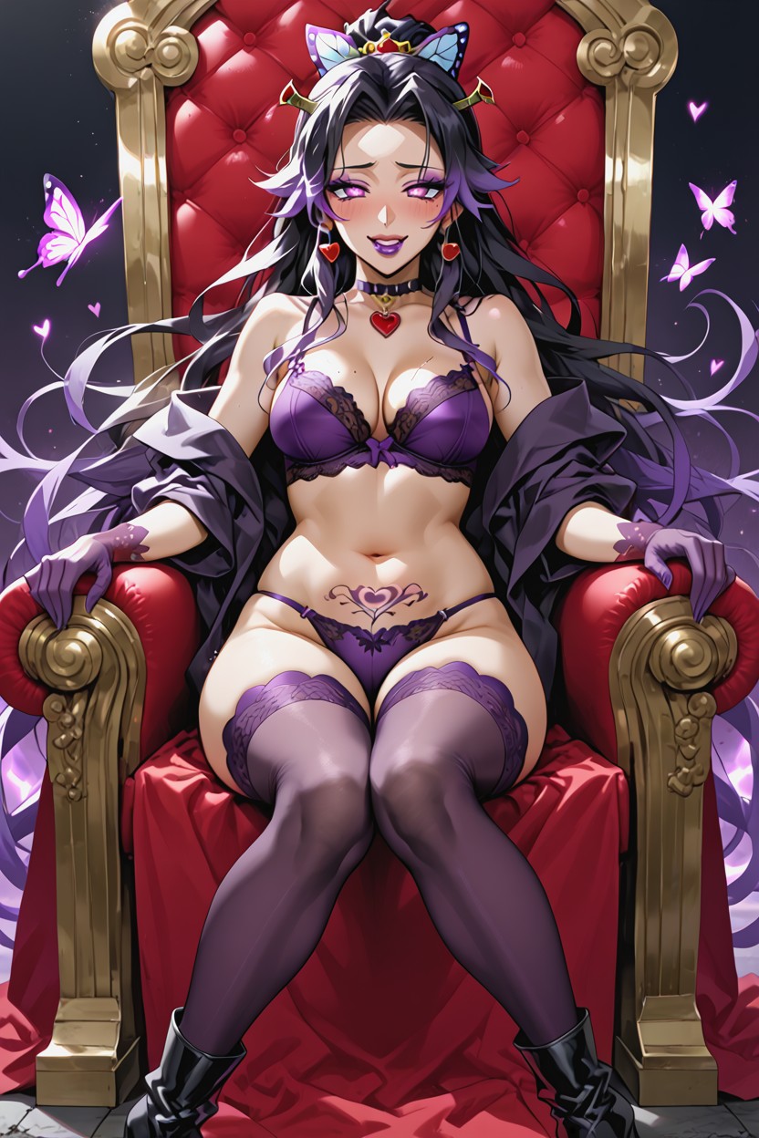 Blush, Purple Lingerie, Butterfly Hair Clip Hentai AI Porn