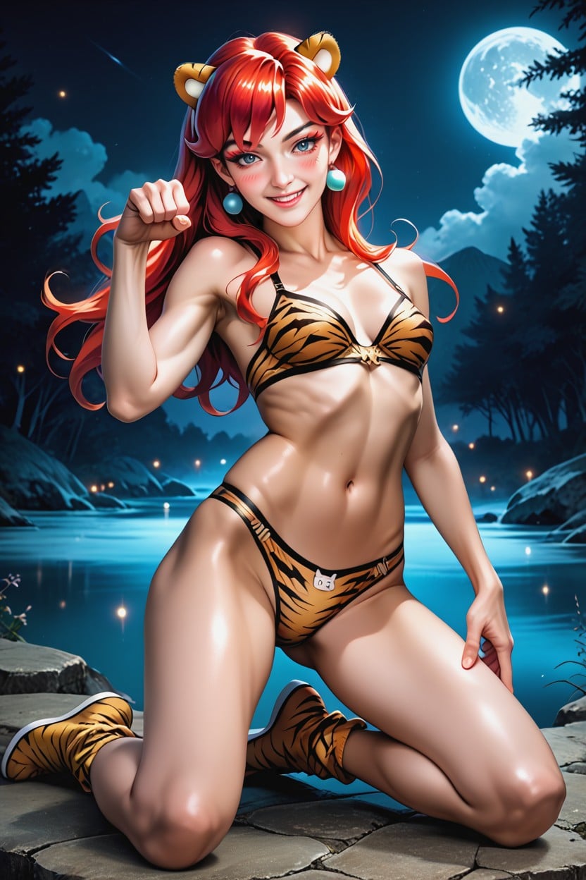 Excited, Tiger Pattern Boots, Detailed Body Hentai AI Porn