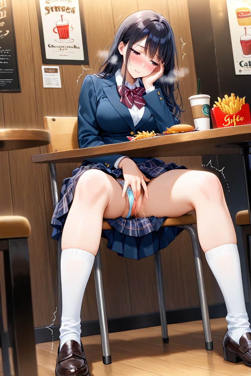 Dutch Angle Shot, Socks, White Frilled Panties Visible Hentai AI Porn