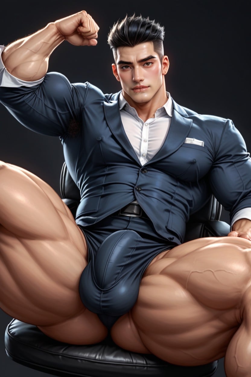 Dramatic Studio Lighting, Legs Spread, Penis Bulge AI Gay Porn