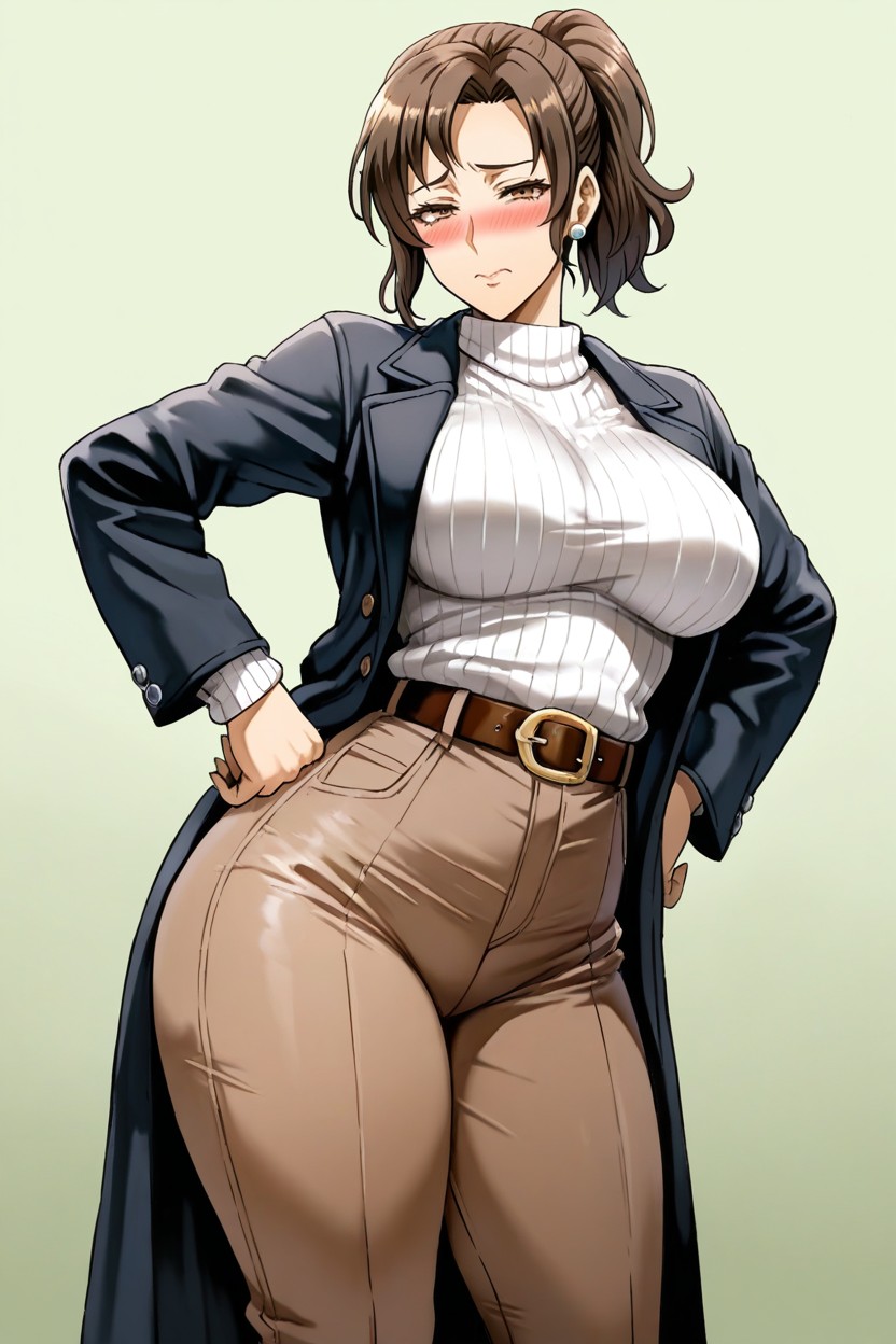 One Hand On Hip, Alone, Brown Eyes Hentai AI Porn