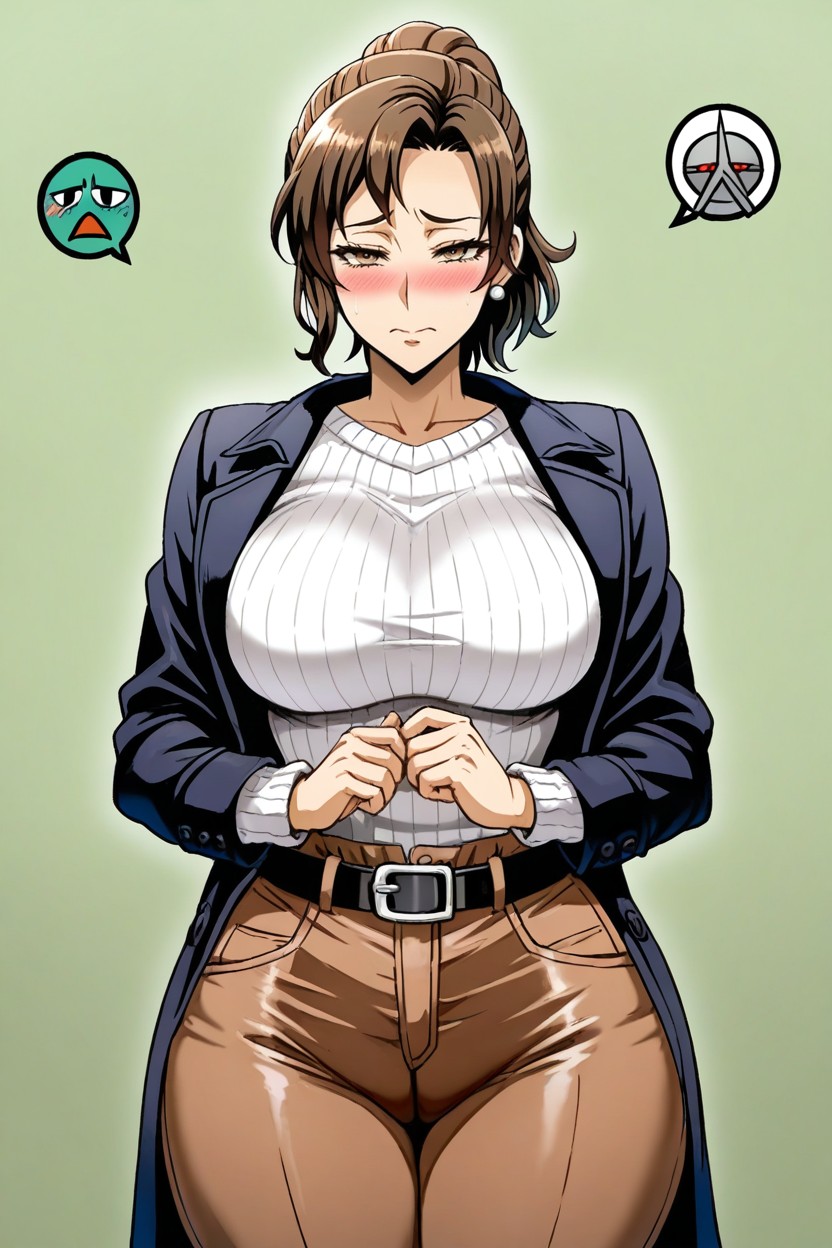 White Sweater, Blushing, Front View Hentai AI Porn