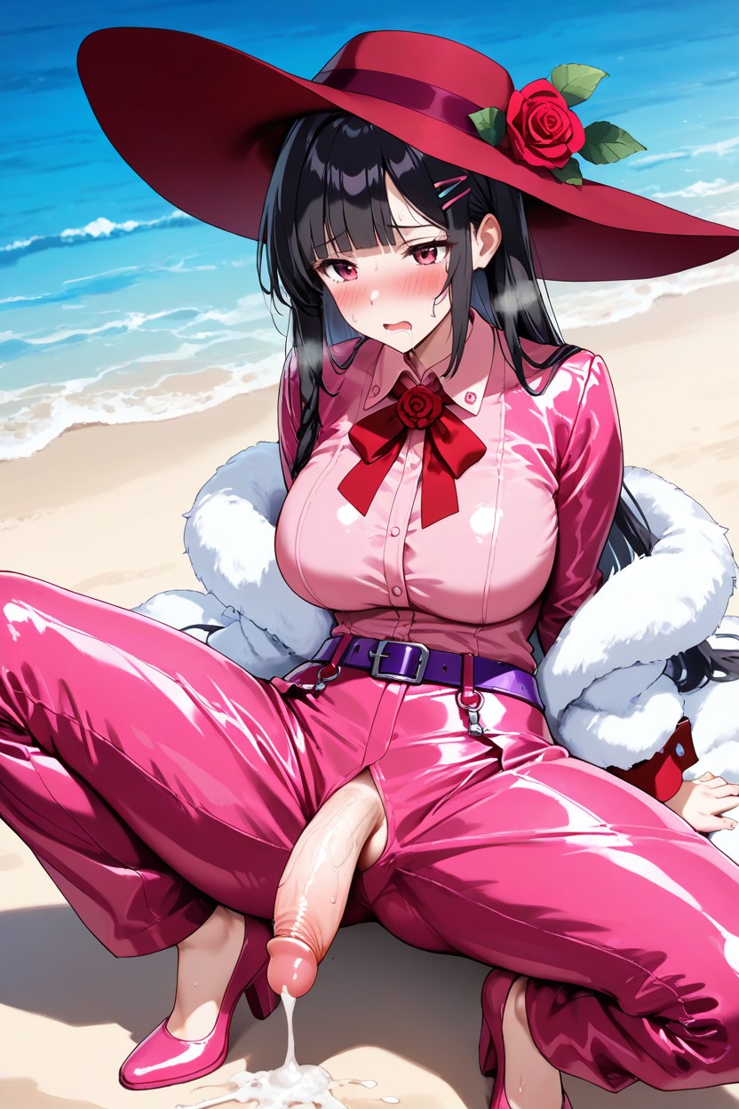Pink Shoes, Magenta Collared Shirt, Side Locks AI Porn