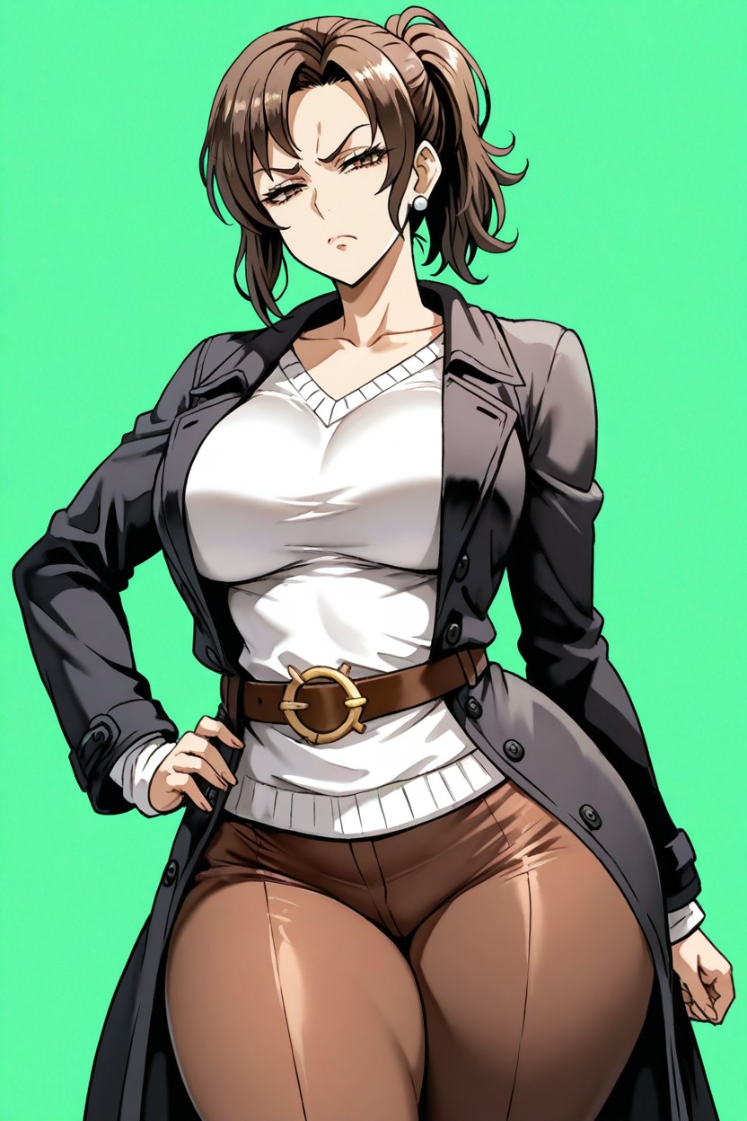 Front View, Blank Background, Curvy Milf Hentai IA