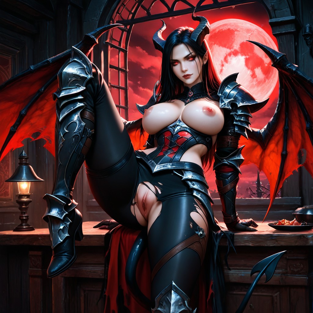 Beautiful Face, Clouded, Big Demon Wings AI Porn