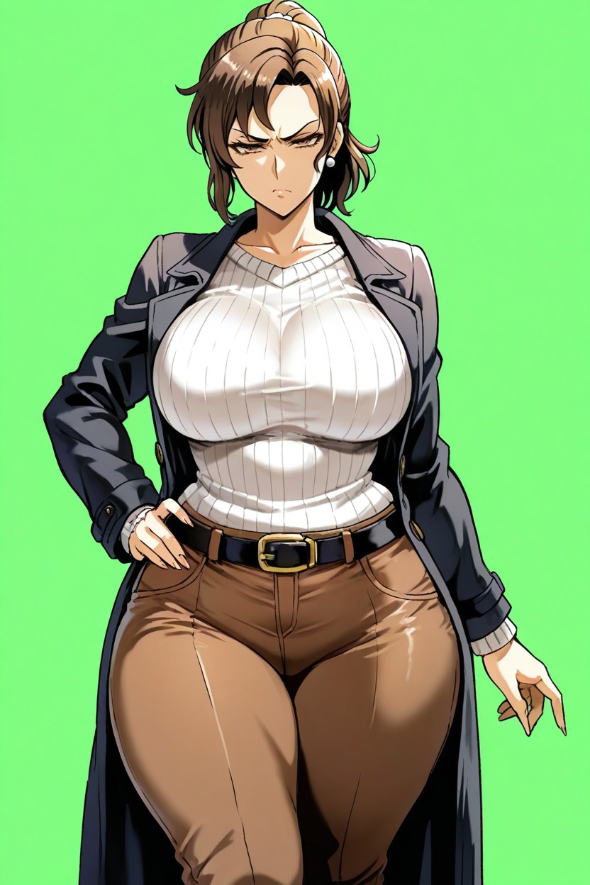 White Sweater, Frowning, Brown Eyes Hentai AI Porn