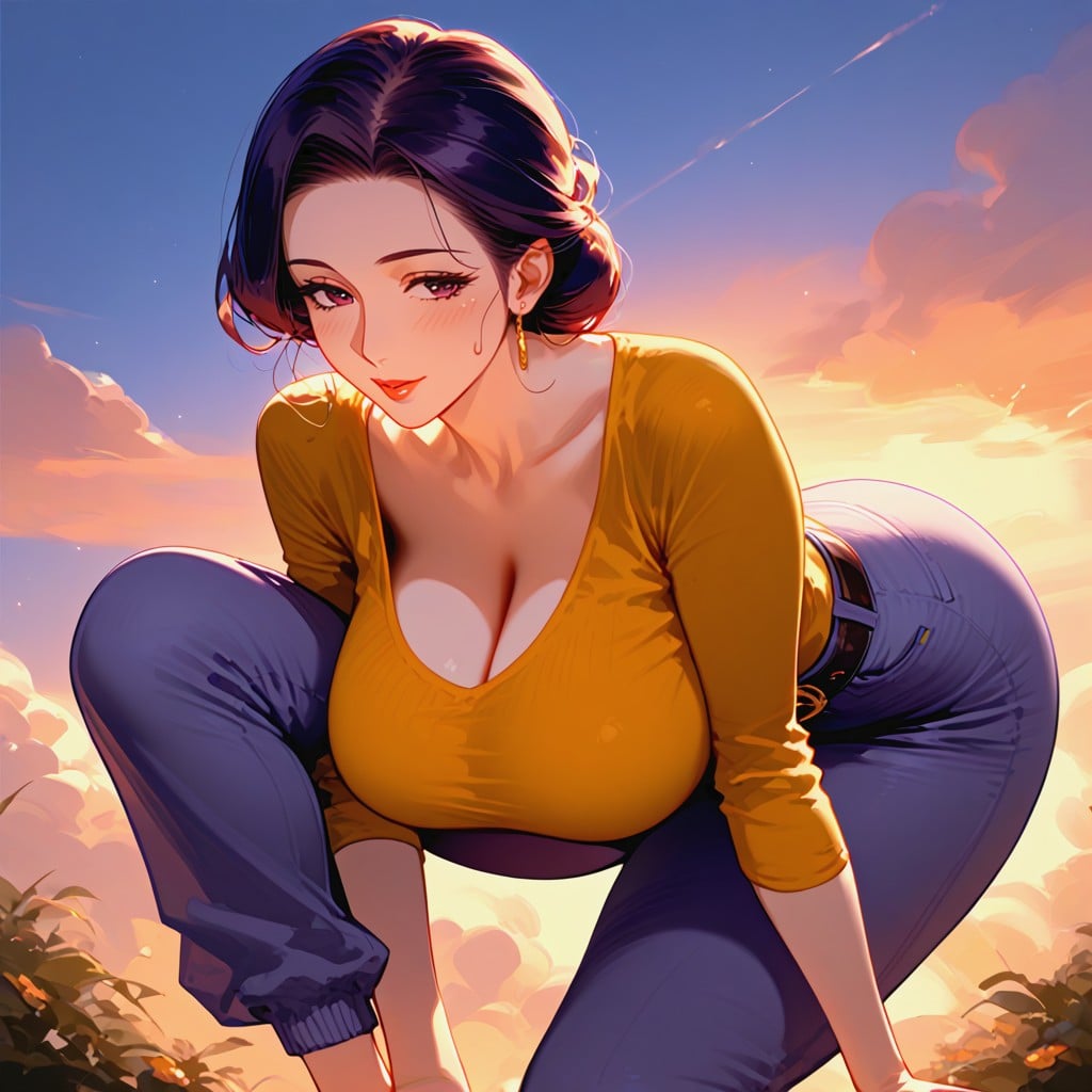 Sweatpants Purple, Ass Bigger Than Torso, Huge Chest MILF AI Porn