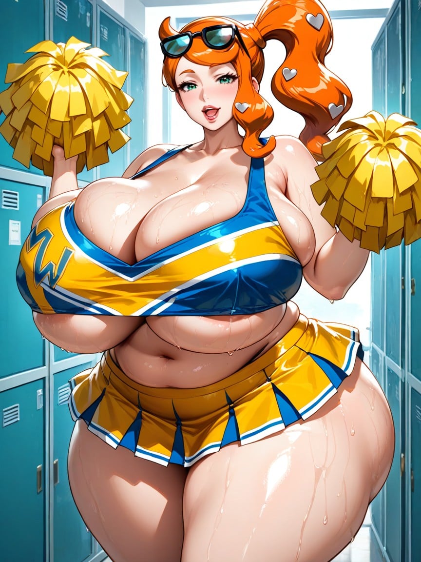 Underboob, Orange Hair, High Side Ponytail AI Porn