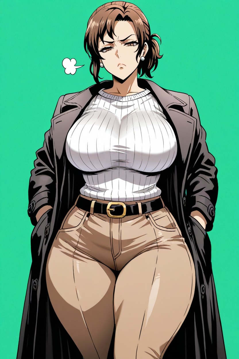 Green Background, Brown Pants, Wide Hips Hentai IA