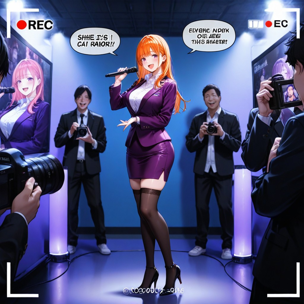 Sexy Lady, Purple Pencil Skirt, Long Ginger Hair Hentai AI Porn