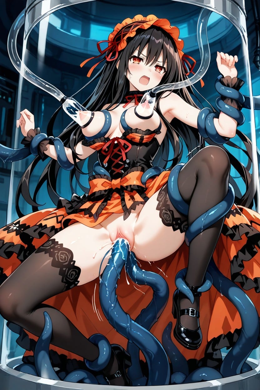 Kurumi Tokisaki From Date A Live, Tentacle Milking Breast, Fucked By Huge Black Tentacles Hentai AI Porn