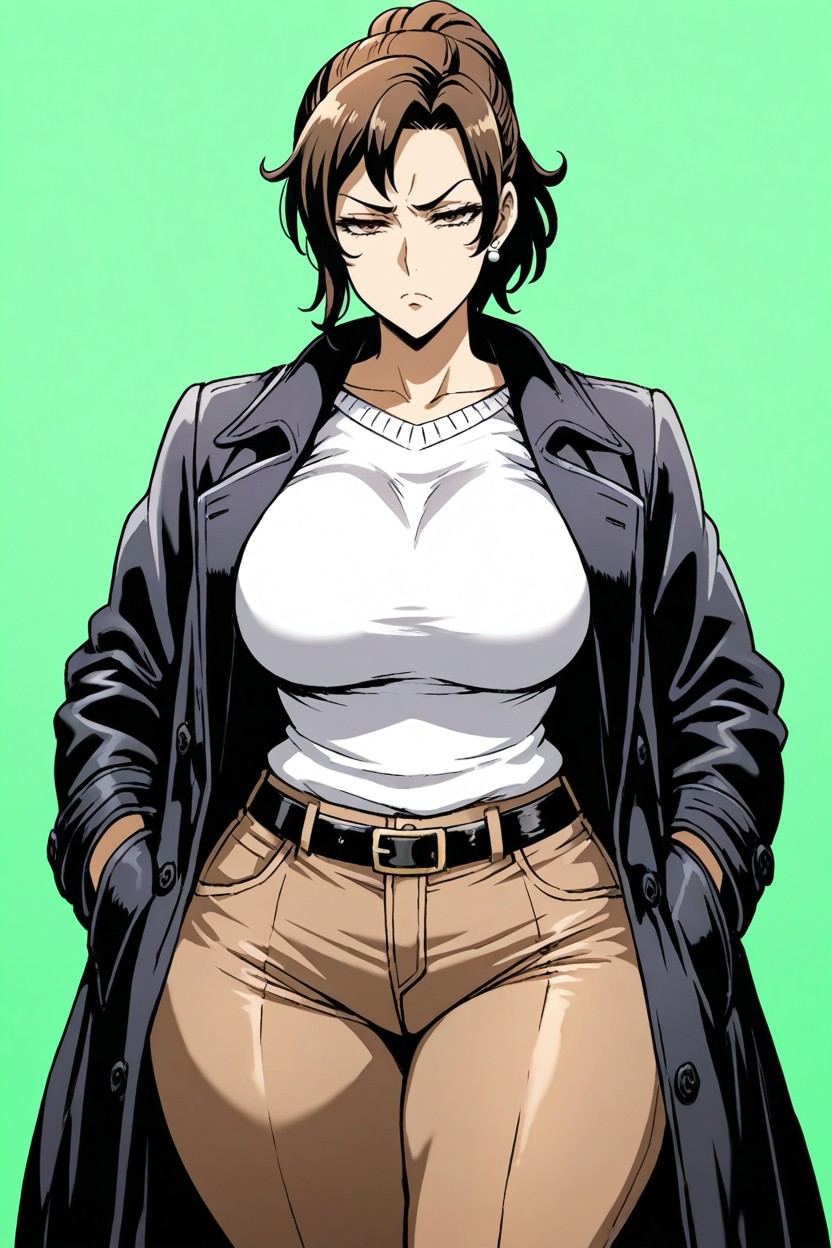 Silent, Brown Pants, Natural Breasts Hentai IA