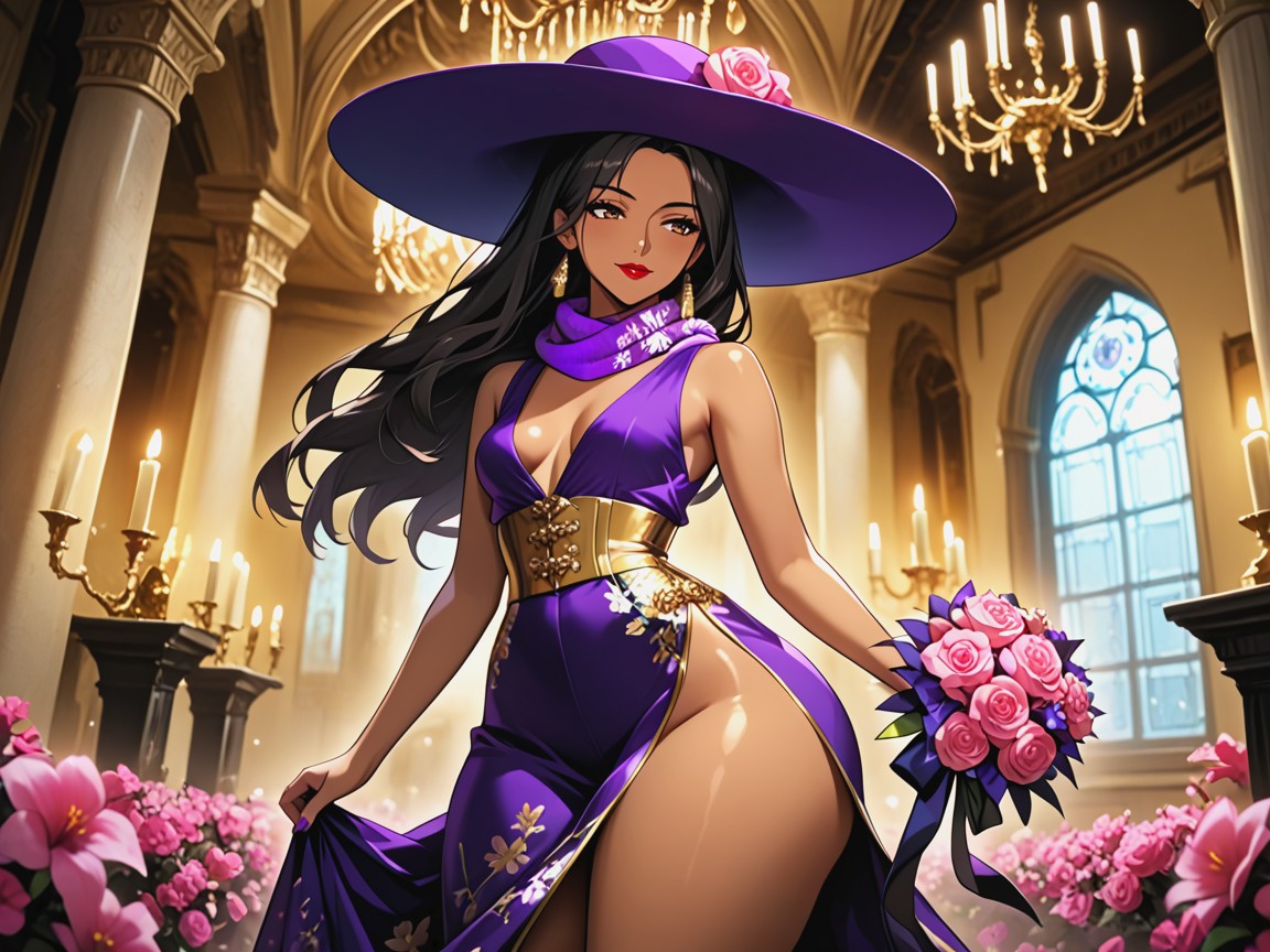 Smooth Flowing Curves, Bokeh, Wearing Gold Silk Modern Clothes AI Porn