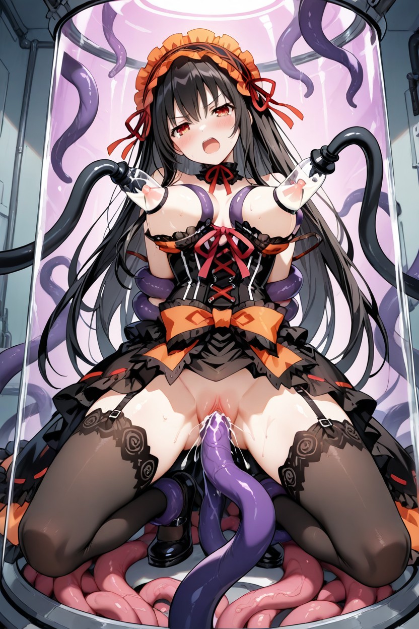 25+, Black Hair, Black Tentacles Grabbing Waist Hentai AI Porn
