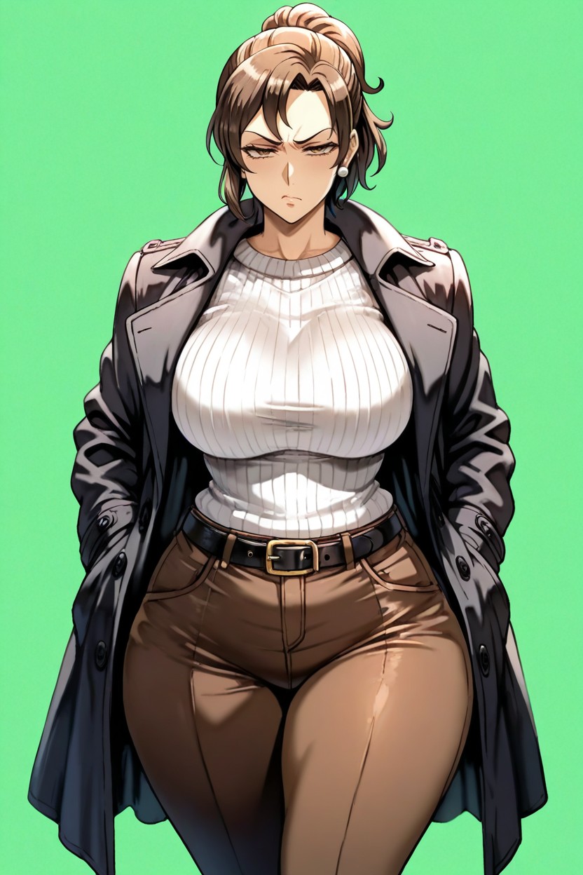 Pearl Ear Studs, Frowning, Brown Eyes Hentai AI Porn
