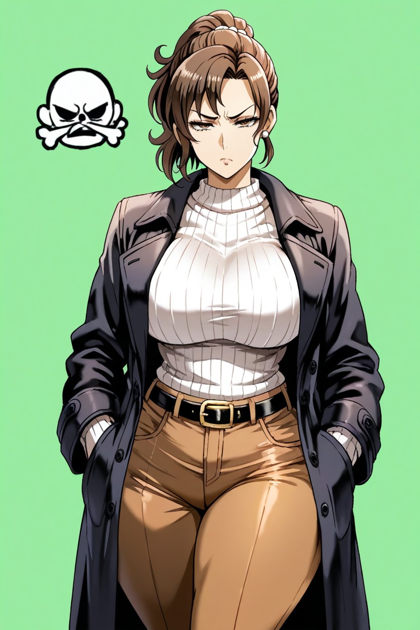 Narrowed Eyes, Curvy Milf, Front View Hentai IA