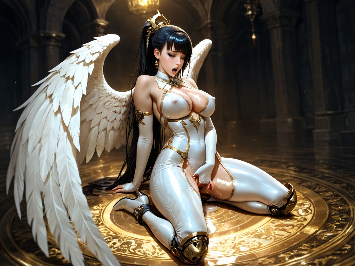 Eve From Stellar Blade, Large White Futuristic Head Circlet, Mascara Hentai AI Porn