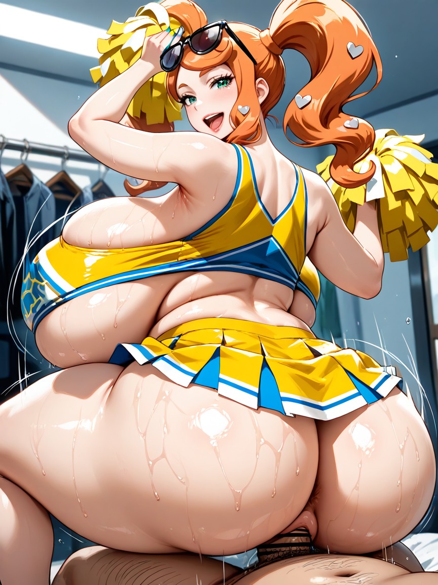 Ass Bouncing, Freckled Breasts, Yellow Skimpy Cheerleader Skirt AI Porn