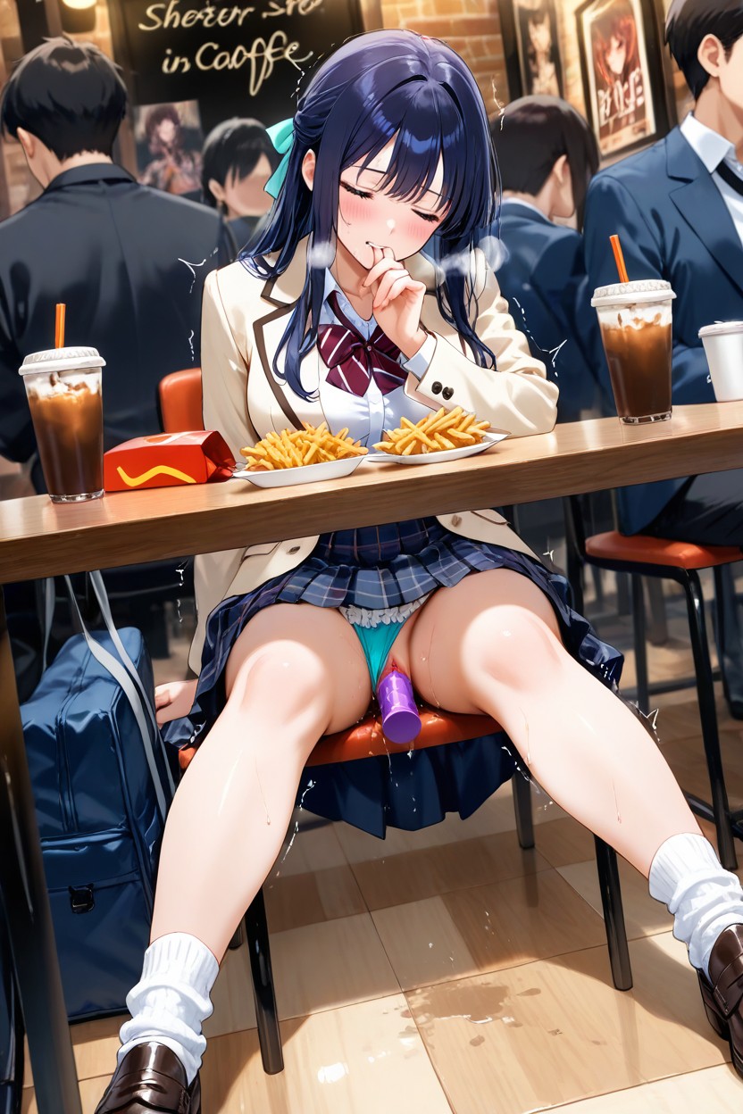Frilly White Blouse, Pussy Visible, Motion Lines Hentai IA