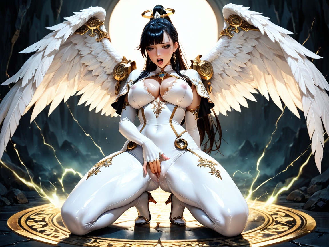 Moaning, Straight Ponytail, Glowing Energy Veins In Floor Hentai AI Porn