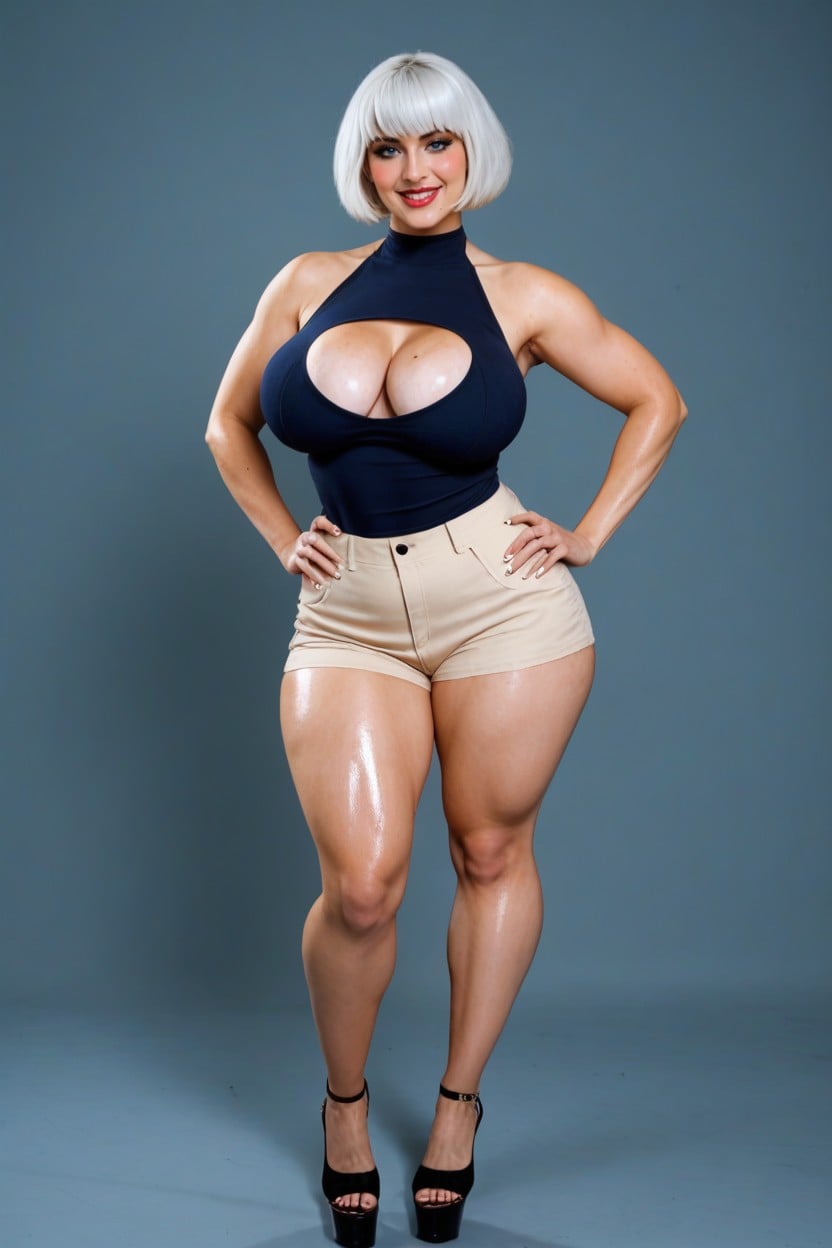 Extremely Beautiful Face, Bobcut, Thick Thighs AI Porn