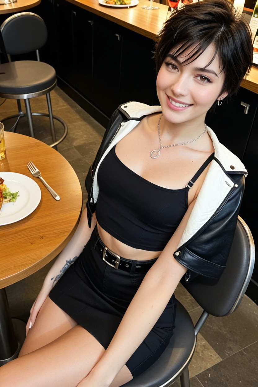 Very Short Hair, Wasp Waist, Tomboy Pixie Hair AI Porn