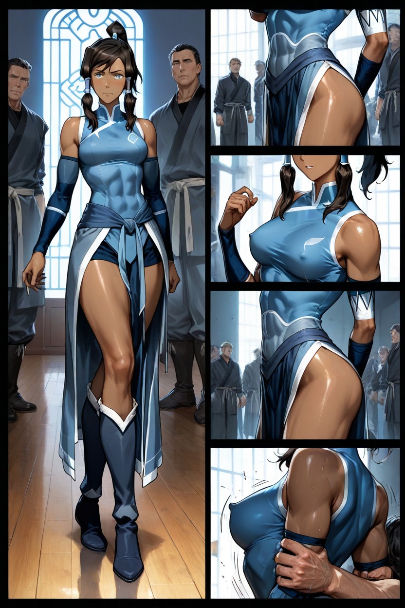 Five Manga Panels, Dojo Background, Dark Skin Hentai AI Porn