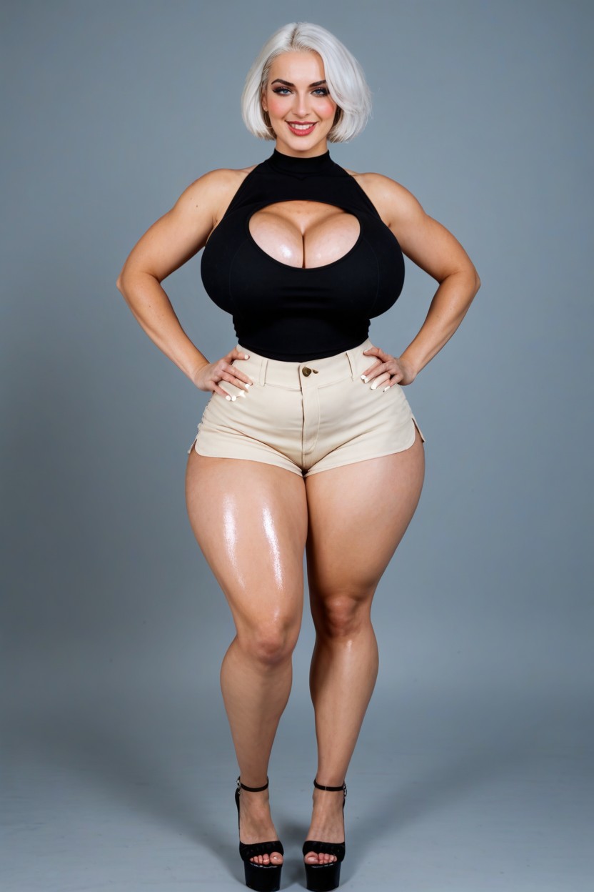 Blouse Is Tied, Thick Thighs, Full Body AI Porn