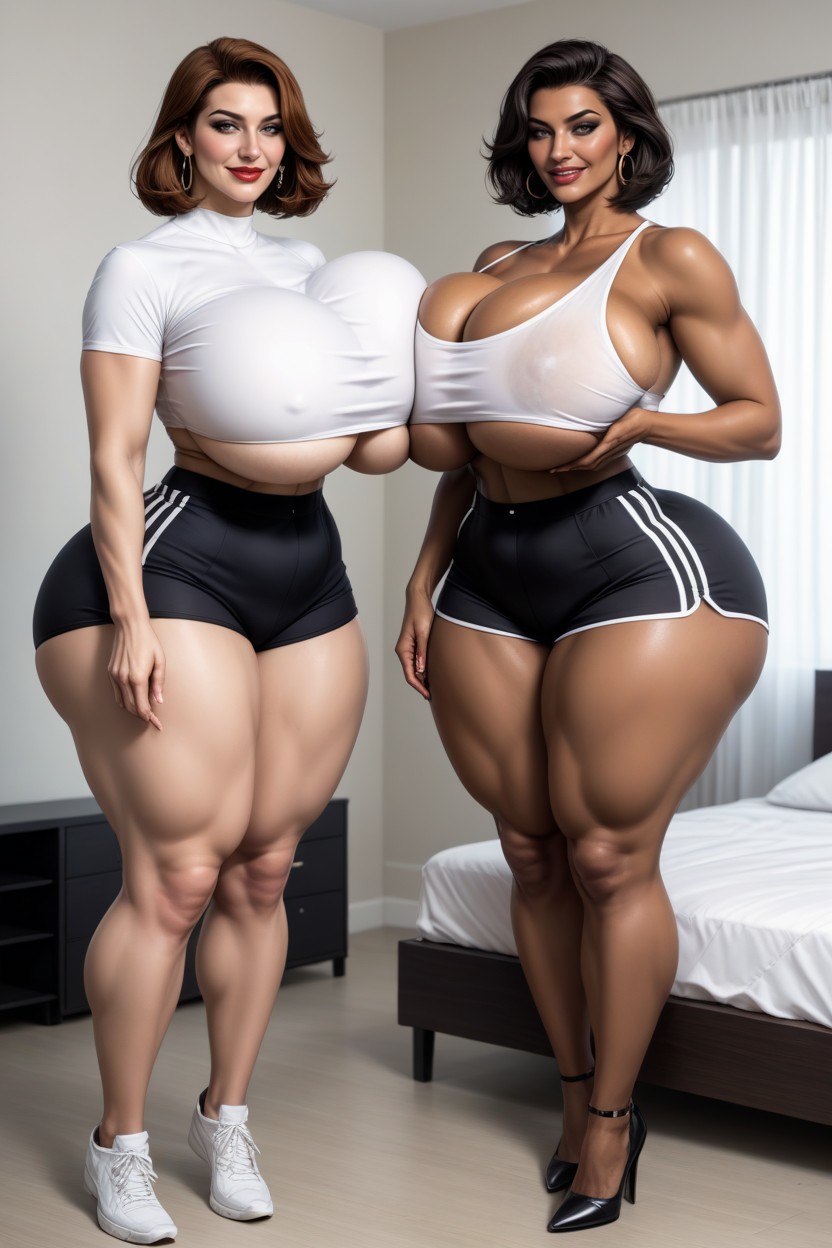 Natural Sagging Breasts, Crop Top, Cotton Shorts AI Porn