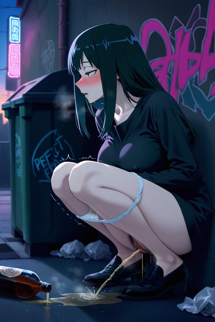 Pussy Pee, Clean Hairline, Half Closed Eyes Hentai AI Porn