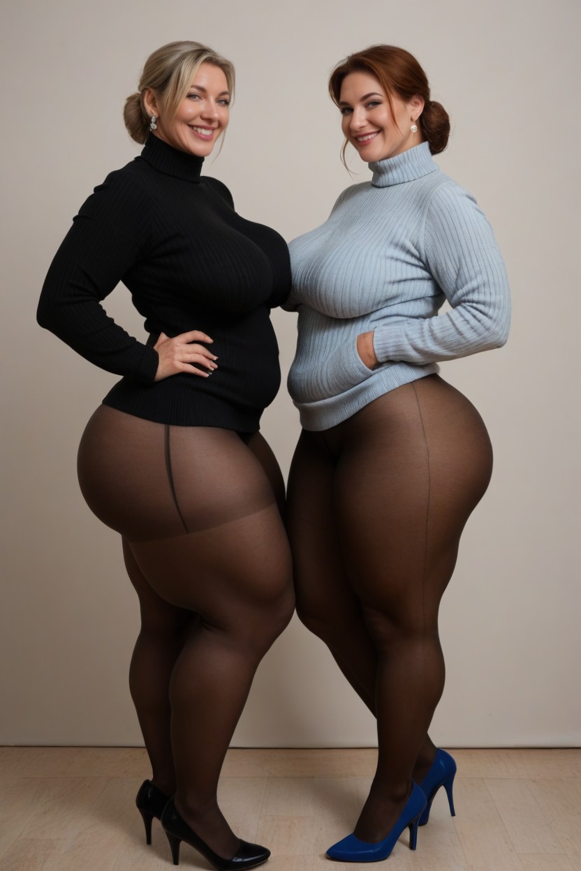 Blue Stiletto Heels, Big Legs, Saggy Stomach AI Porn
