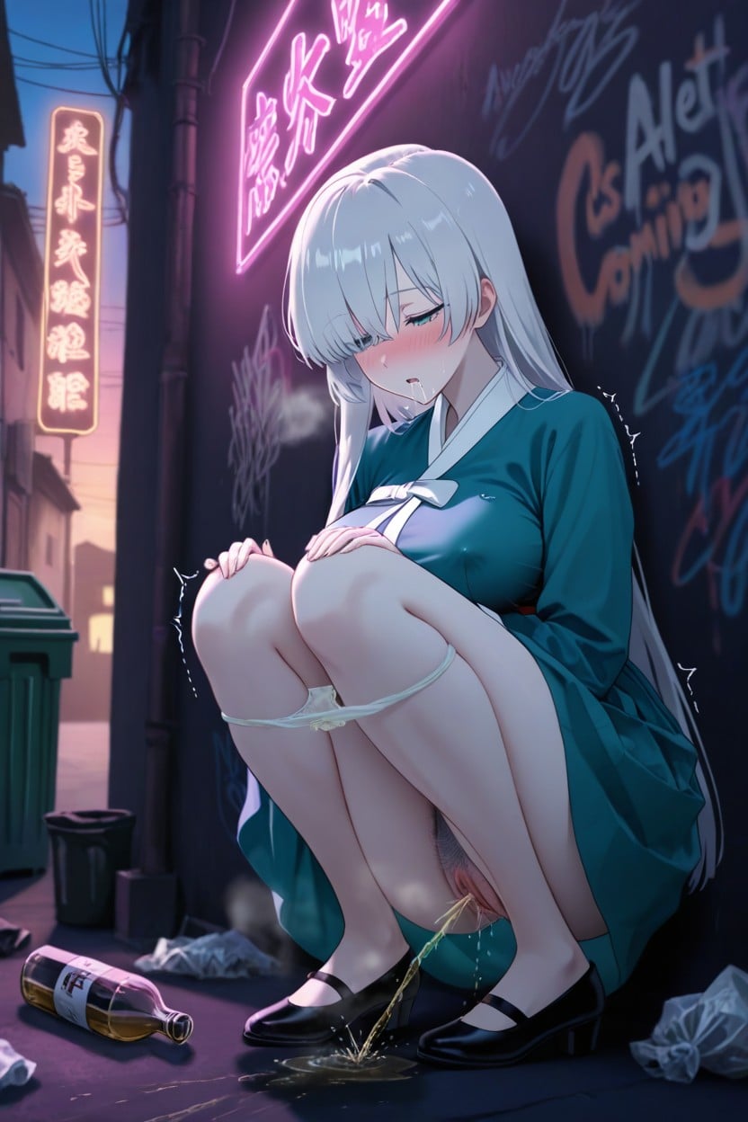 Pussy Pee, Clean Hairline, Feet Together Hentai IA