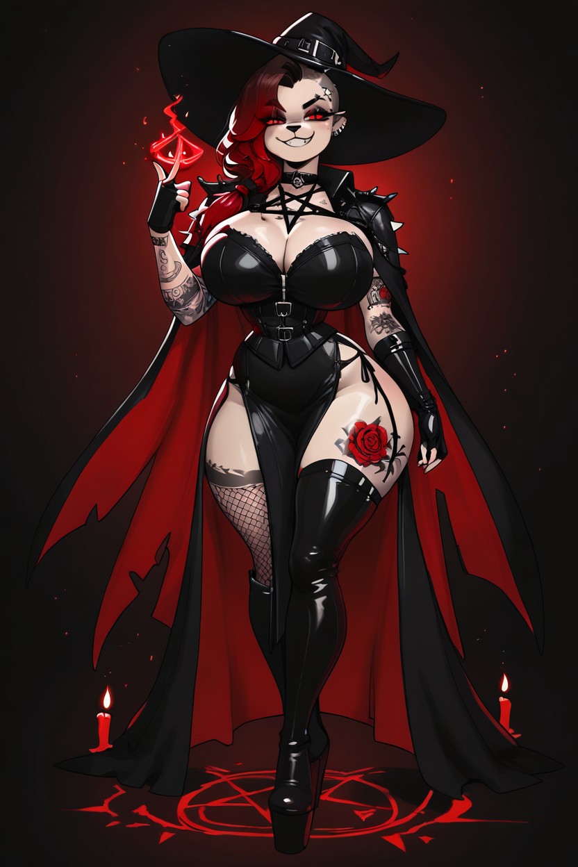 Breast Expansion, Casting Red Magic With One Hand, Red Candles Floating In Air Furry AI Porn