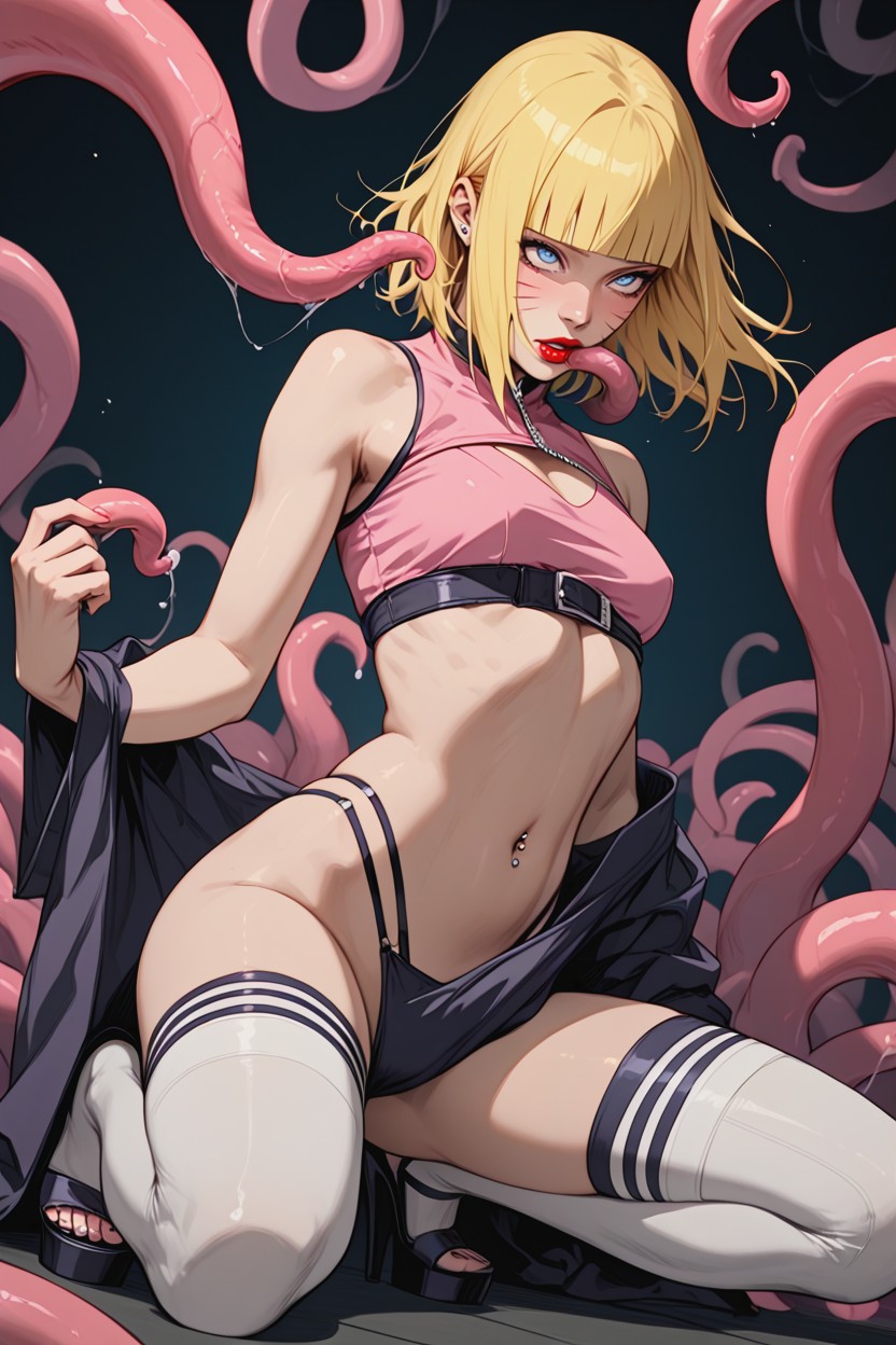 Hot Pink Crop Top, Navel Piercing, Femboybody Hentai AI Porn