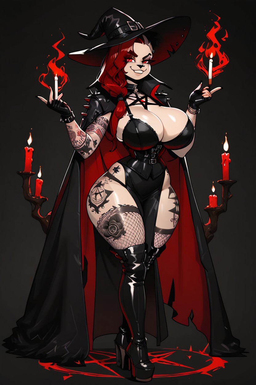 Black Ink Tattoos On Shoulders, Black Ink Tattoos On Hips, Shaved Pixie Undercut Furry AI Porn
