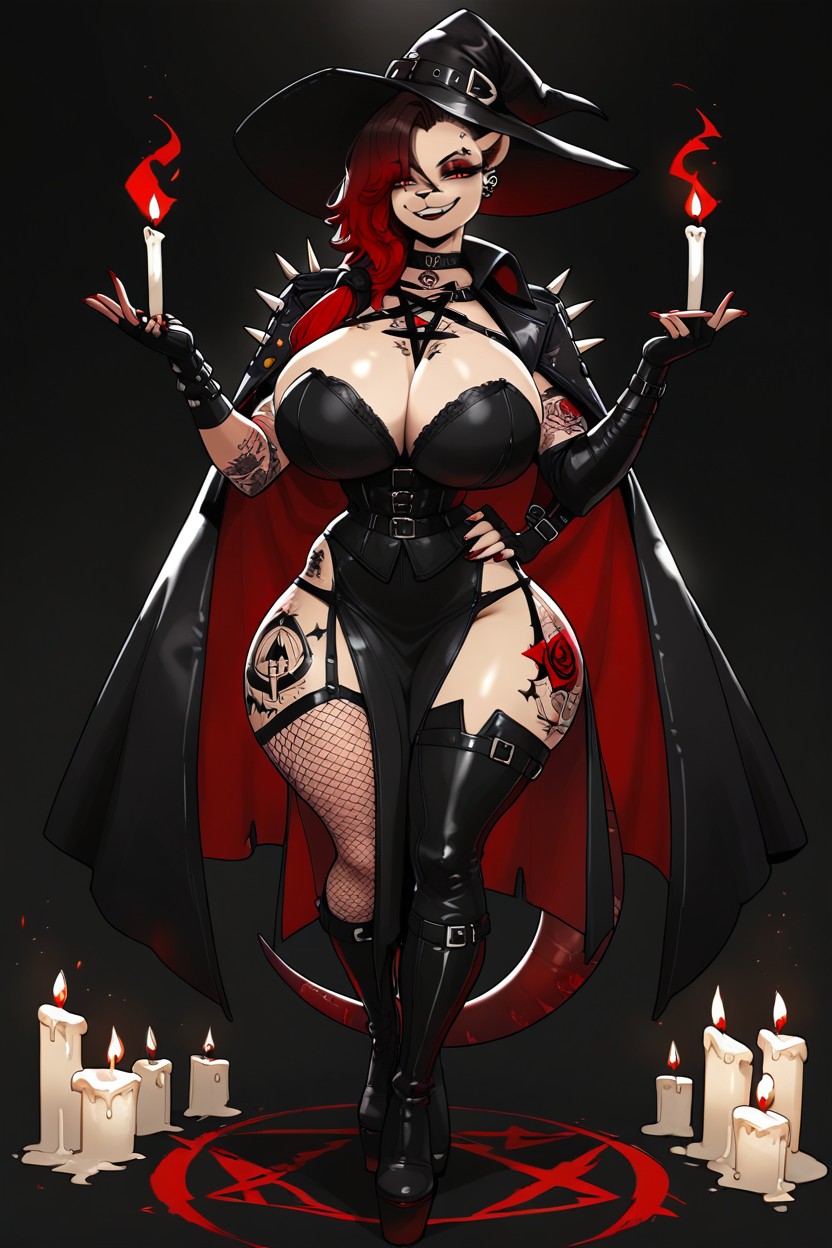 18+, Black Ink Tattoos On Shoulders, Black Witch Cape Furry AI Porn