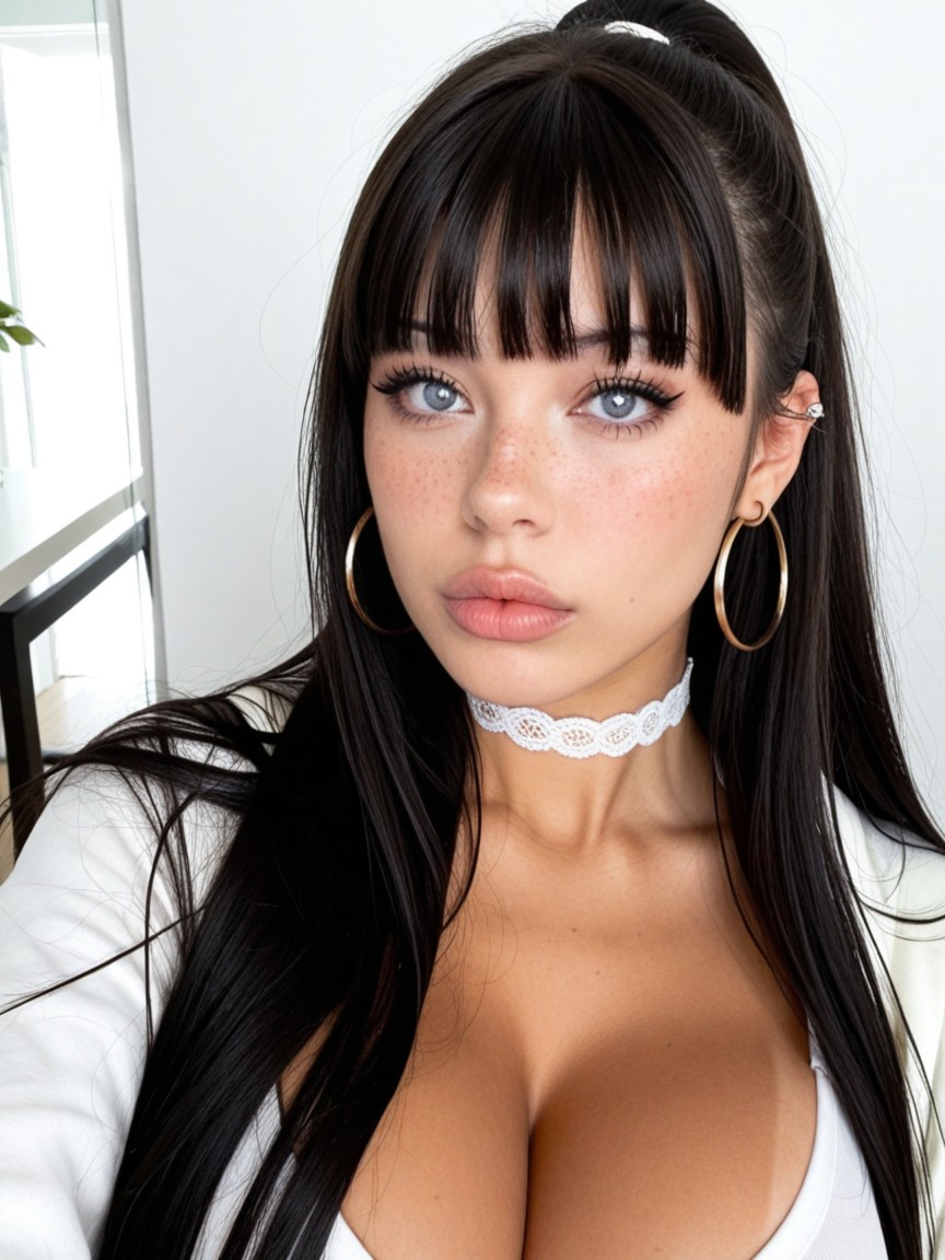 Flequillo, Dark Black Eye Liner, Blunt Bangs Porno IA