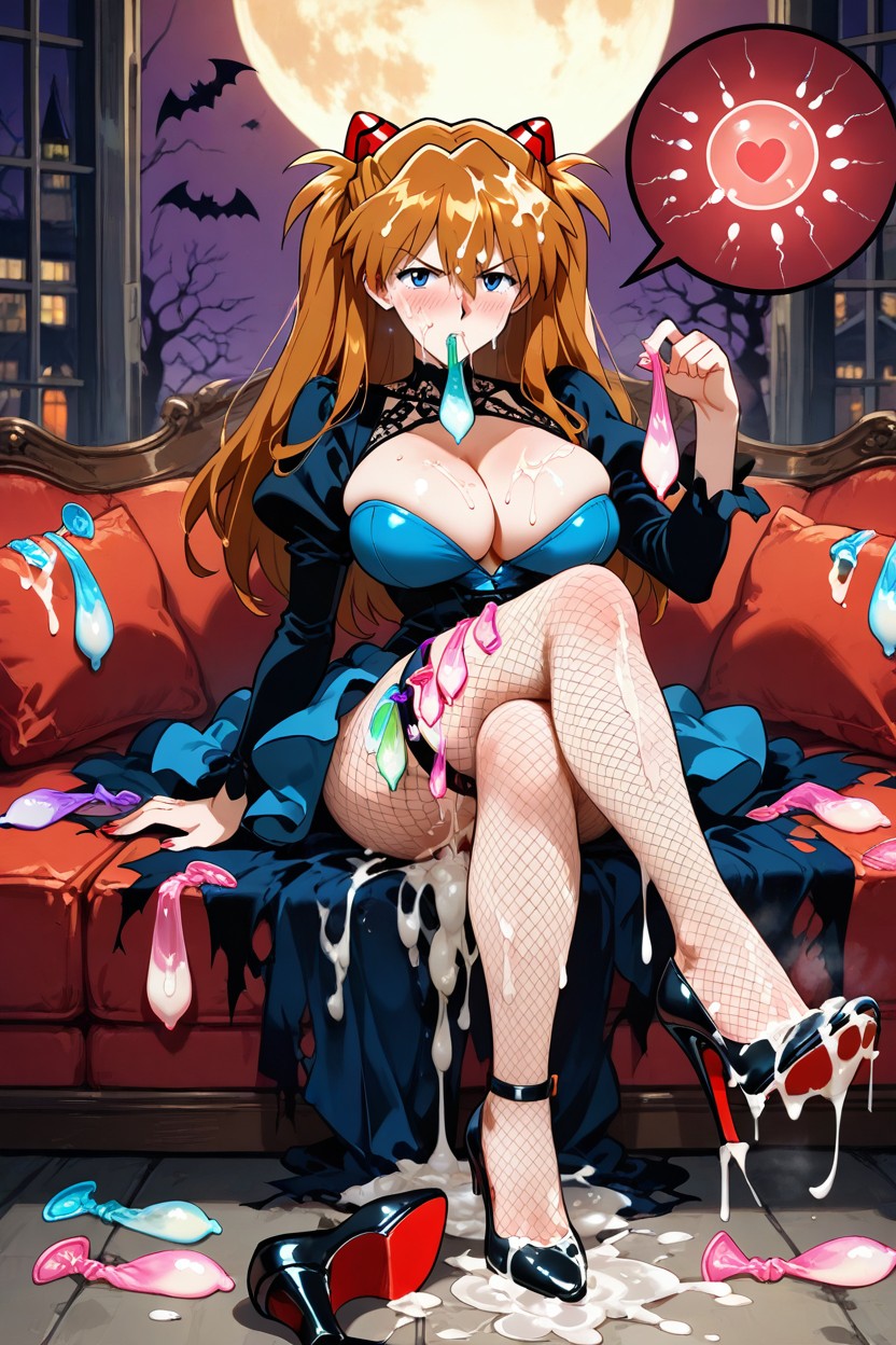 Legs Crossed, Semen Soaked High Heels, Ripped Fishnet Tights Hentai AI Porn