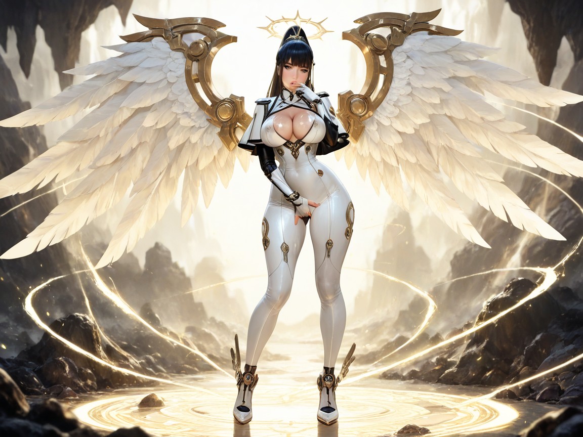 Dominant Colours Are White And Grey With Yellow Trim, Dramatic Lighting, Eve From Stellar Blade Hentai AI Porn