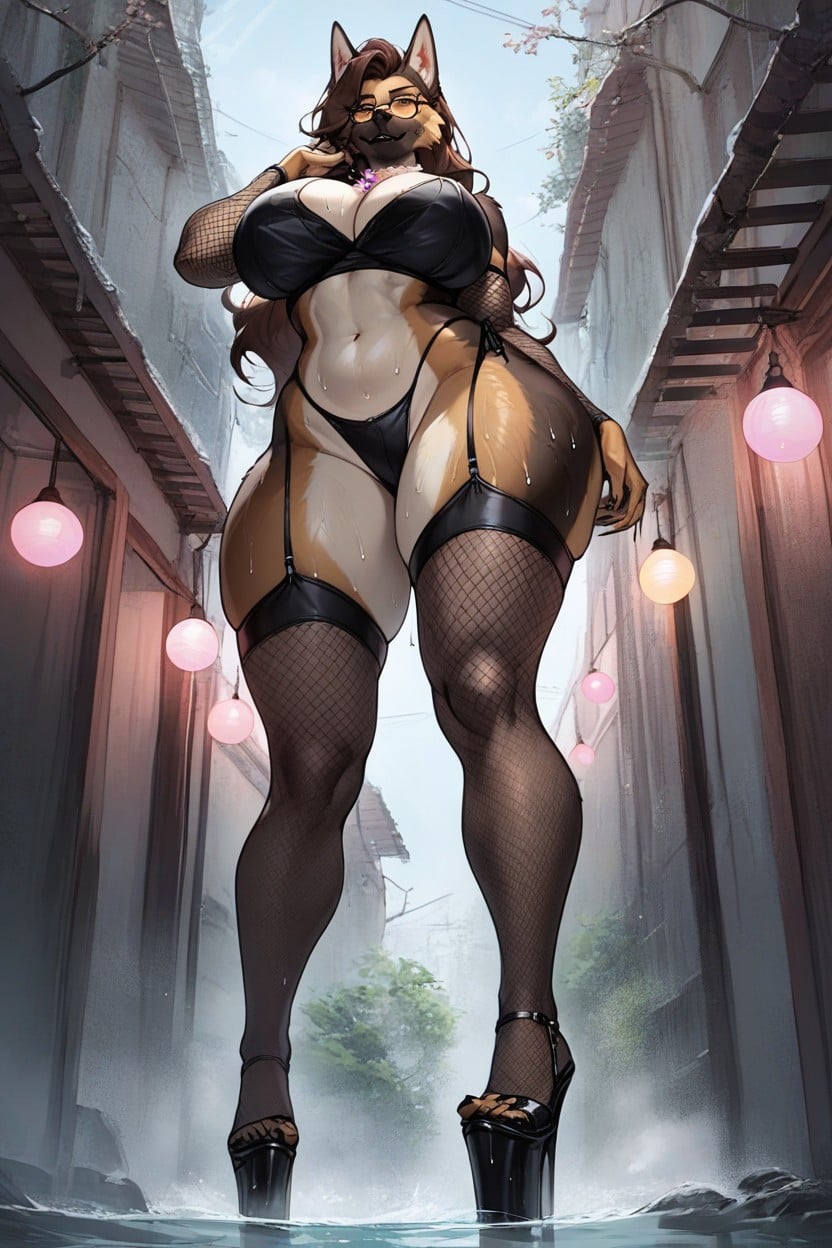 Black Fishnet Stockings, Cold Look, Face AI獸人黃片