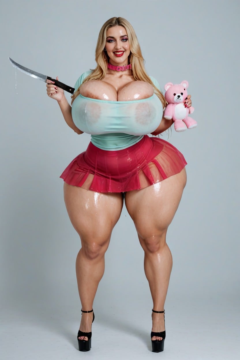 Skinny, Sweating Profusely, Holding A Pink Stuffed Toy In Hand AI Porn