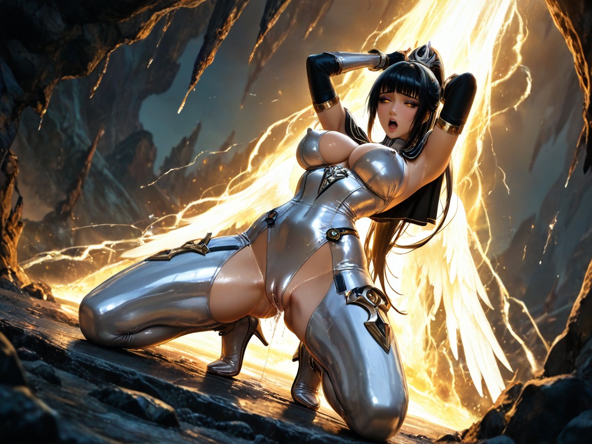 Masterwork, Oversized Futuristic White Metal Head Circlet, 25+ Hentai AI Porn