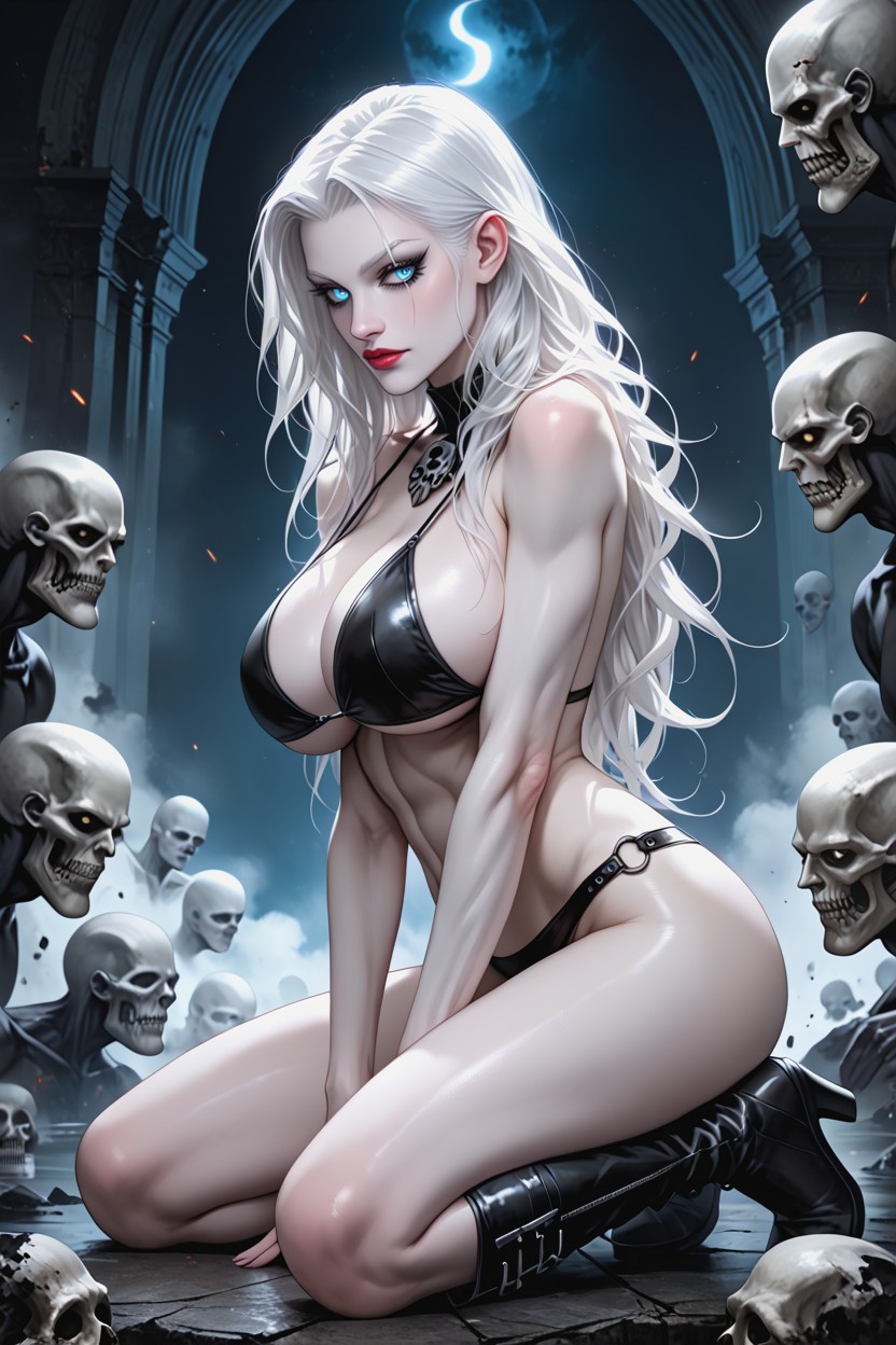 Voluminous Hair, Highly Detailed, White Hair Hentai AI Porn