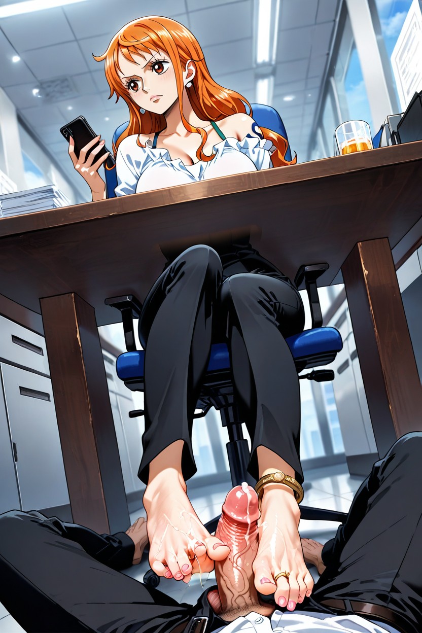 Face In View, Bare Cock Sliding Between Her Spread Toes, Dexterous Toes Hentai AI Porn