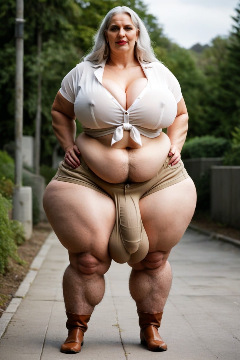 Extremely Dark Brown Hair, Baggy Pants, Futanari AI Porn